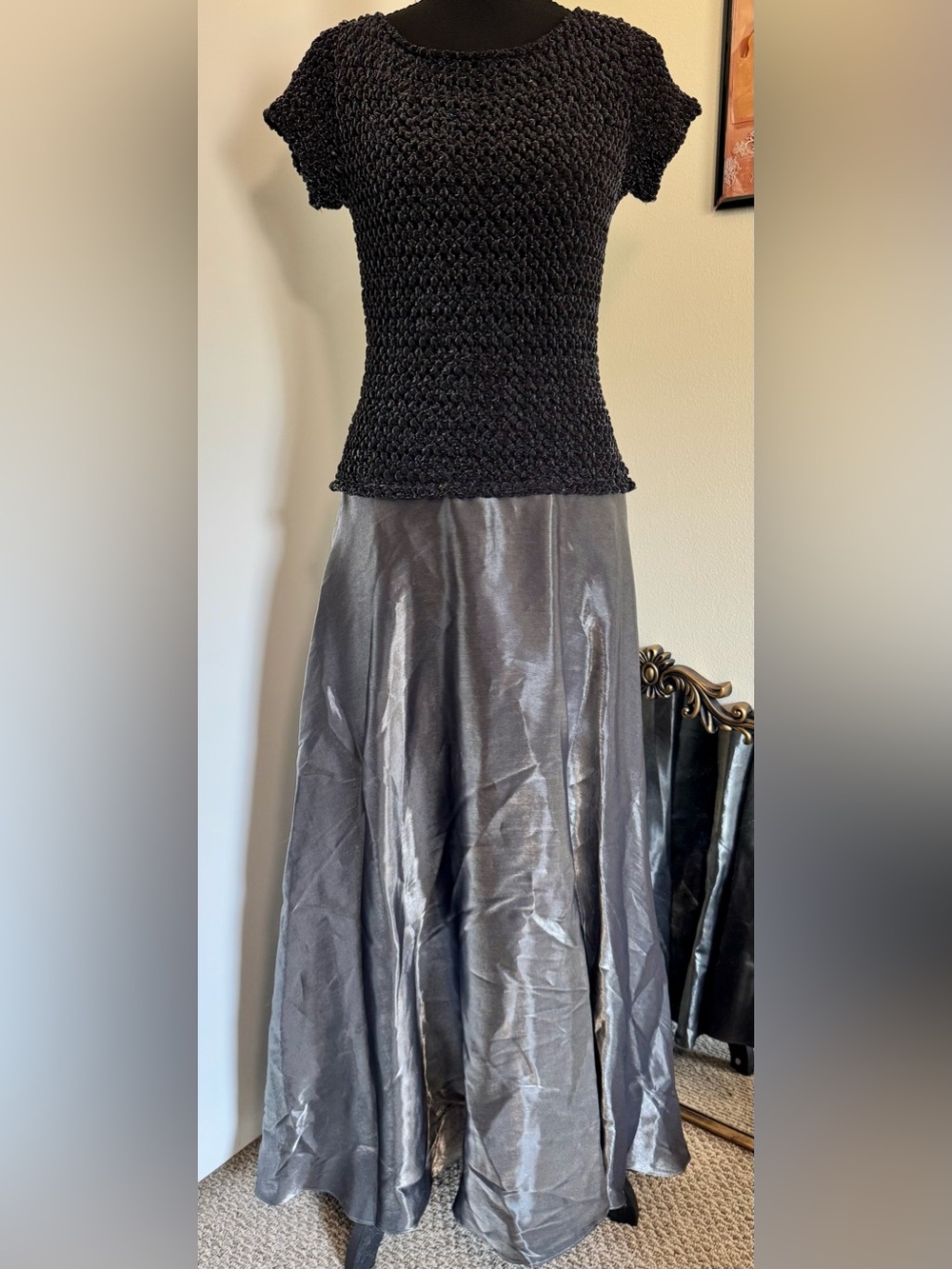 JS Collections Black Metallic A-Line Drop Waist Dress